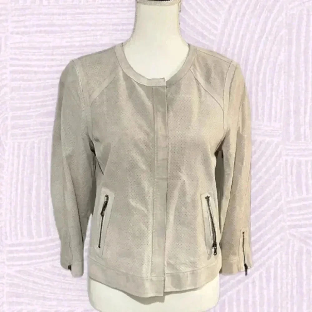 Ecru unlined suede crop jacket GUC size M - Picture 1 of 10